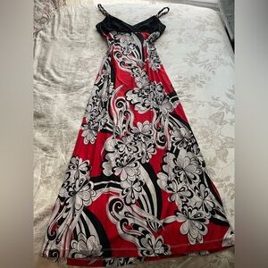 Vintage Scarlett Black Red Floral Babydoll Maxi Dress 8 Whimsigoth Dark Feminine